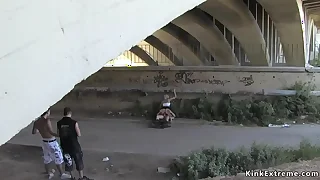 Blonde in bondage in latex d&period;